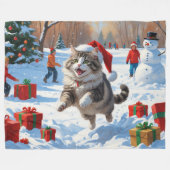 Siberische kat loopt in de sneeuw met kerst Pet Fleece Deken (Voorkant (Horizontaal))