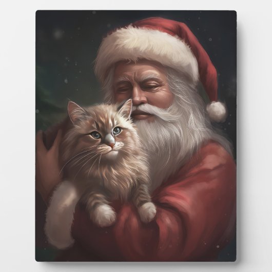 Siberische kat met Sinterklaas Festive Kerst Fotoplaat (Voorkant)