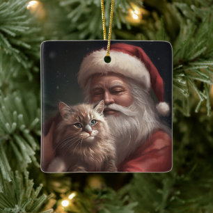 Siberische kat met Sinterklaas Festive Kerstmis  Keramisch Ornament