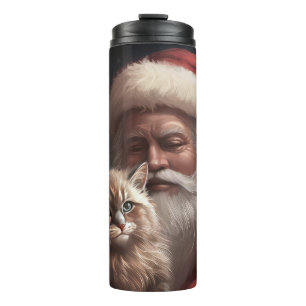 Siberische kat met Sinterklaas Festive Kerstmis Thermosbeker