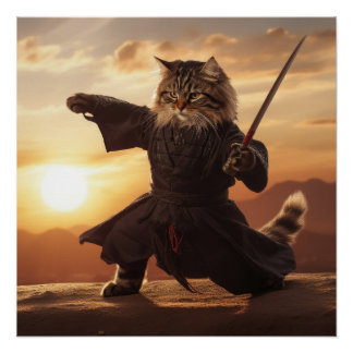 Siberische kat Ninja Martial Arts Poster Perfect Poster