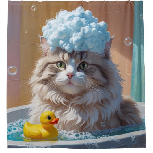 Siberische kat slordig slaperig Schattige grappig Douchegordijn (Voorkant)