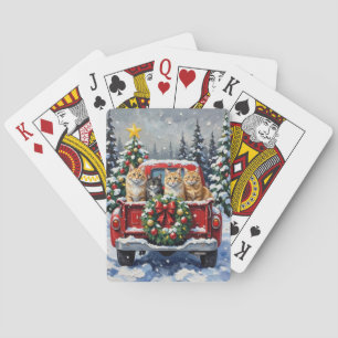 Siberische Katten Kerst Rode Truck Vakantie Pokerkaarten
