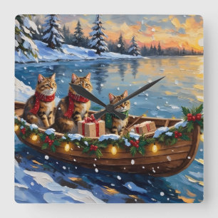 Siberische Katten Kerstboot Vakantie Vierkante Klok