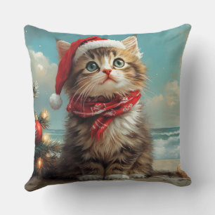 Siberische Katten Kerstmis Vintage Strand Kussen