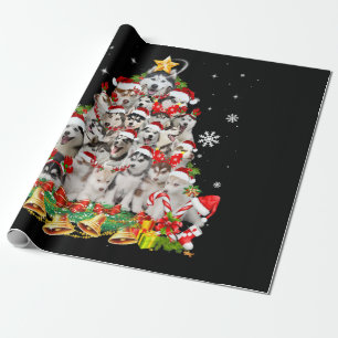 Siberische kerstboom verlicht schimmeldog cadeaupapier