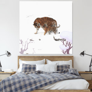 Siberische tijger in de sneeuw canvas afdruk