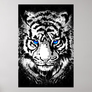 Siberische Witte Tijger Kop - Tijger Poster Blauwe