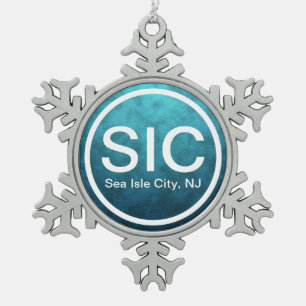 SIC NJ Zee Isle City New Jersey Beach Label Tin Sneeuwvlok Ornament