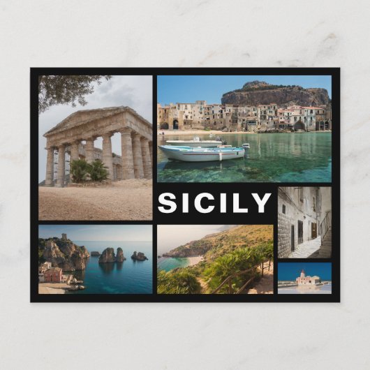 Sicile multiple image collage noir carte postale (Devant)