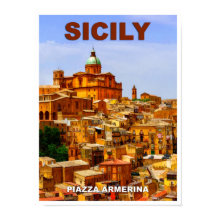 Sicile Piazza Armerina Affiche de voyage