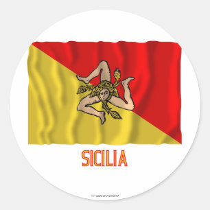 Sicilia met vlag en naam ronde sticker