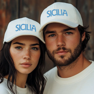 Sicilia (of Sicilië) Witte Pet met Blauwe Borduurw