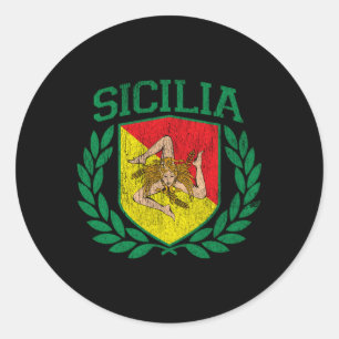 Sicilia Vlag en Schild met Trinacria Sicilië Ronde Sticker