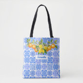 Siciliaans blauw geel citrus Mediterraan azulejo Draagtas (Voorkant)