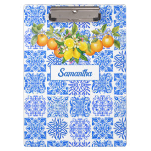 Siciliaans blauw geel citrus Mediterraan azulejo Klembord