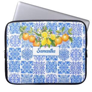Siciliaans blauw geel citrus Mediterraan azulejo Laptop Sleeve