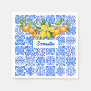Siciliaans blauw geel citrus Mediterraan azulejo Servet