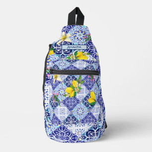 Siciliaans blauw Mediterraan citrus keramische teg Sling Bag