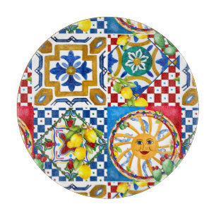 Siciliaans, majolica, tegels, citroenen snijplank