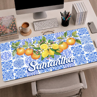 Siciliaans Middellands Zee Azulejo Blauw Geel Citr Bureaumat