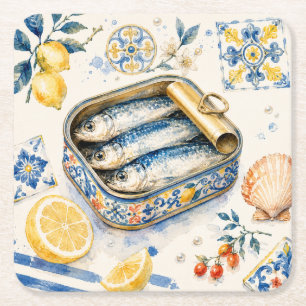 Siciliaans Sardine-waterverf Kunst Vierkante Kartonnen Onderzetter