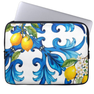 Siciliaans, zomer, citroen, mozaïek, blauw laptop sleeve