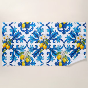 Siciliaans,zomer,citroen,mozaïek,blauw, Strandlaken