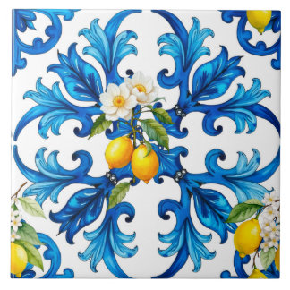 Siciliaans, zomer, citroen, mozaïek, blauw tegeltje