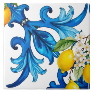 Siciliaans, zomer, citroen, mozaïek, blauw tegeltje