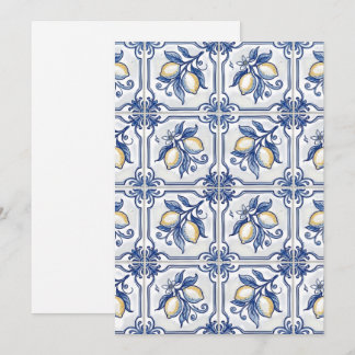 Siciliaanse blauwe en witte tegels met citroenen kaart