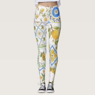 Siciliaanse citroenen Waterverf vierkant patroon Leggings