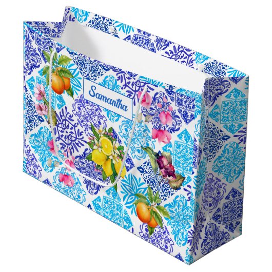Siciliaanse citrusbloem Mediterrane azulejo tegels Groot Cadeauzakje (Voorkant Gekanteld)