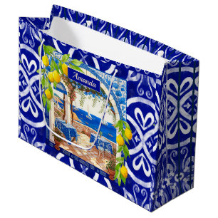 Siciliaanse mediterrane majolica citrusblauwe tege groot cadeauzakje