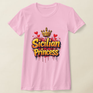 Siciliaanse Prinses graffiti stijl kroon met harte T-shirt