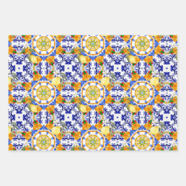 Siciliaanse stijl, citroenen, majolica inpakpapier vel