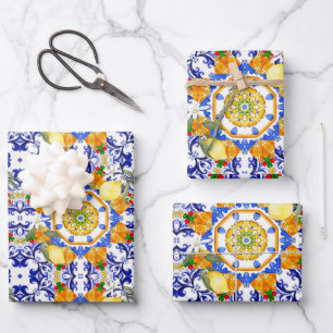Siciliaanse stijl,citroenen,majolica inpakpapier vel
