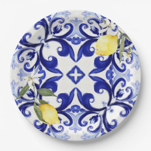 Siciliaanse stijl, citroenen, majolica papieren bordje