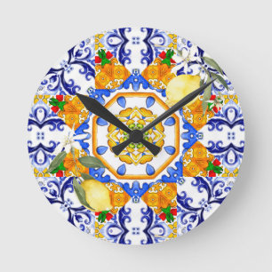 Siciliaanse stijl, citroenen, majolica ronde klok