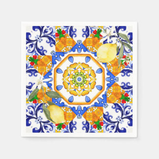 Siciliaanse stijl, citroenen, majolica servet