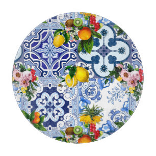 Siciliaanse tegels, majolica,citroenen,citrusvruch snijplank