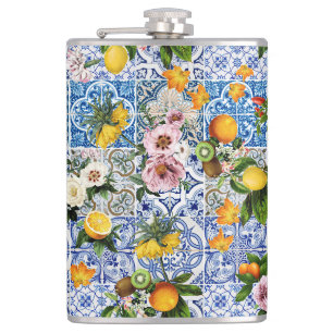 Siciliaanse tegels met bloemen en citroen heupfles
