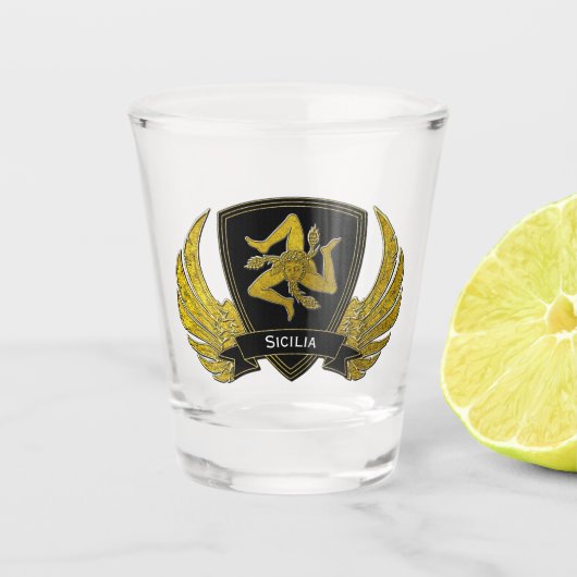 Siciliaanse Trinacria in Gold Jouw tekst Shot Glas (Voorkant)