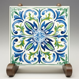 Siciliaanse tuin Waterverf blauw groen Tegeltje