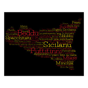 Siciliaanse Word Art Map Perfect Poster
