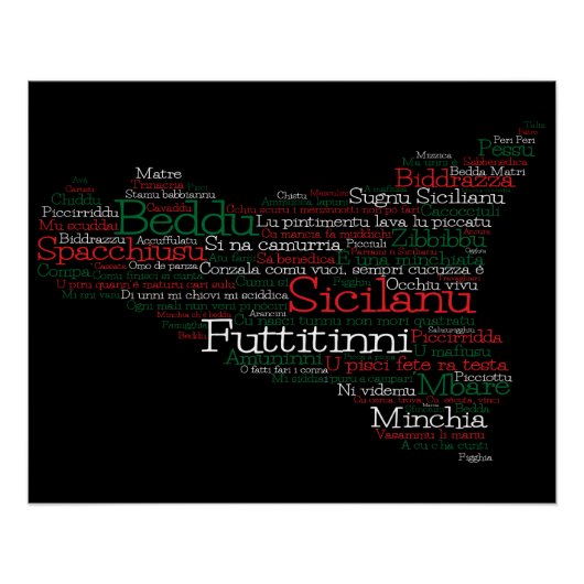 Siciliaanse Word Art Map Perfect Poster (Voorkant)