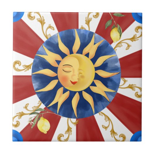 Siciliaanse zon, majolica, tegeltje (Voorkant)