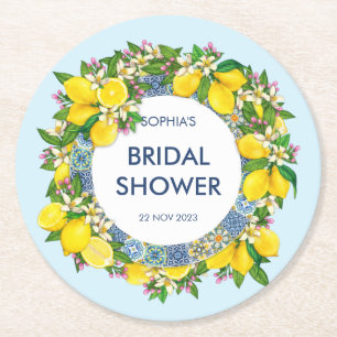 Sicilian Majolica Tiles Floral Leafy Lemon Garland Ronde Kartonnen Onderzetter