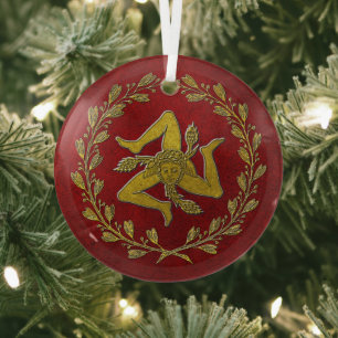 Sicilian Trinacria en Wreath Glass Ornament