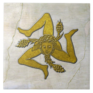 Sicilian Trinacria Gold op Fresco Pattern Tegeltje